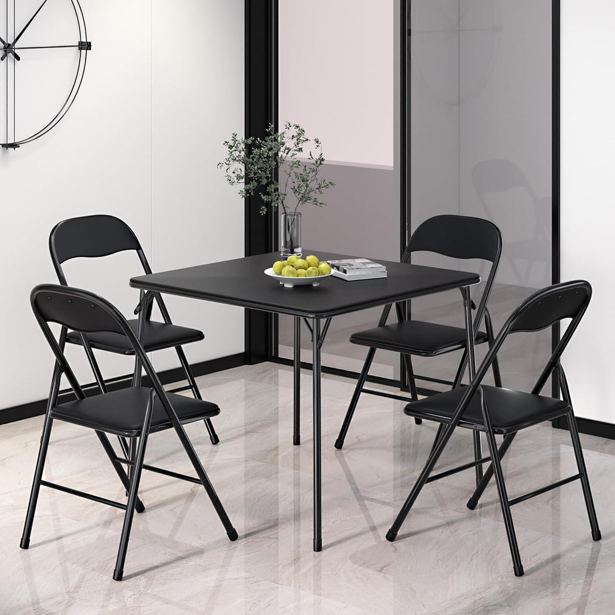 VECELO Folding Chairs Set for Office, Indoor Outdoor, Black