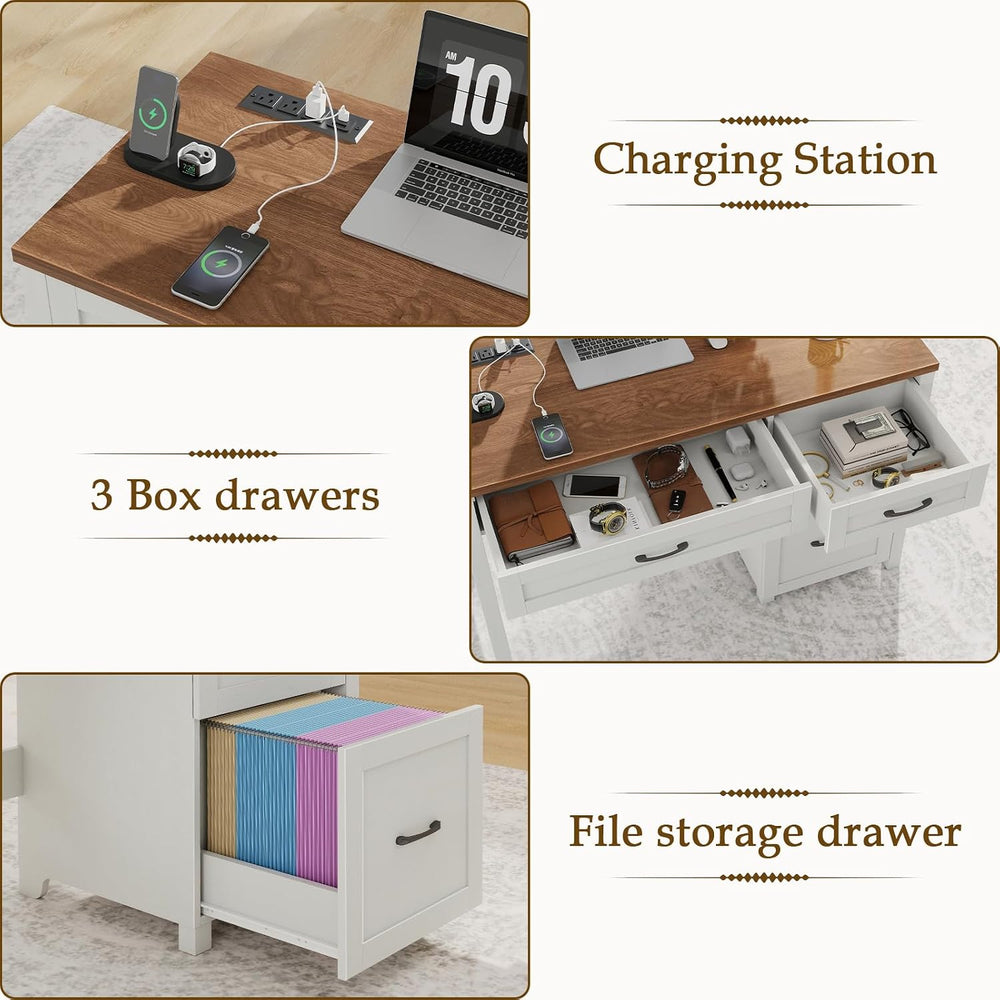Vabches Farmhouse 47" Executive Desk, Computer Desk with File Drawer and...