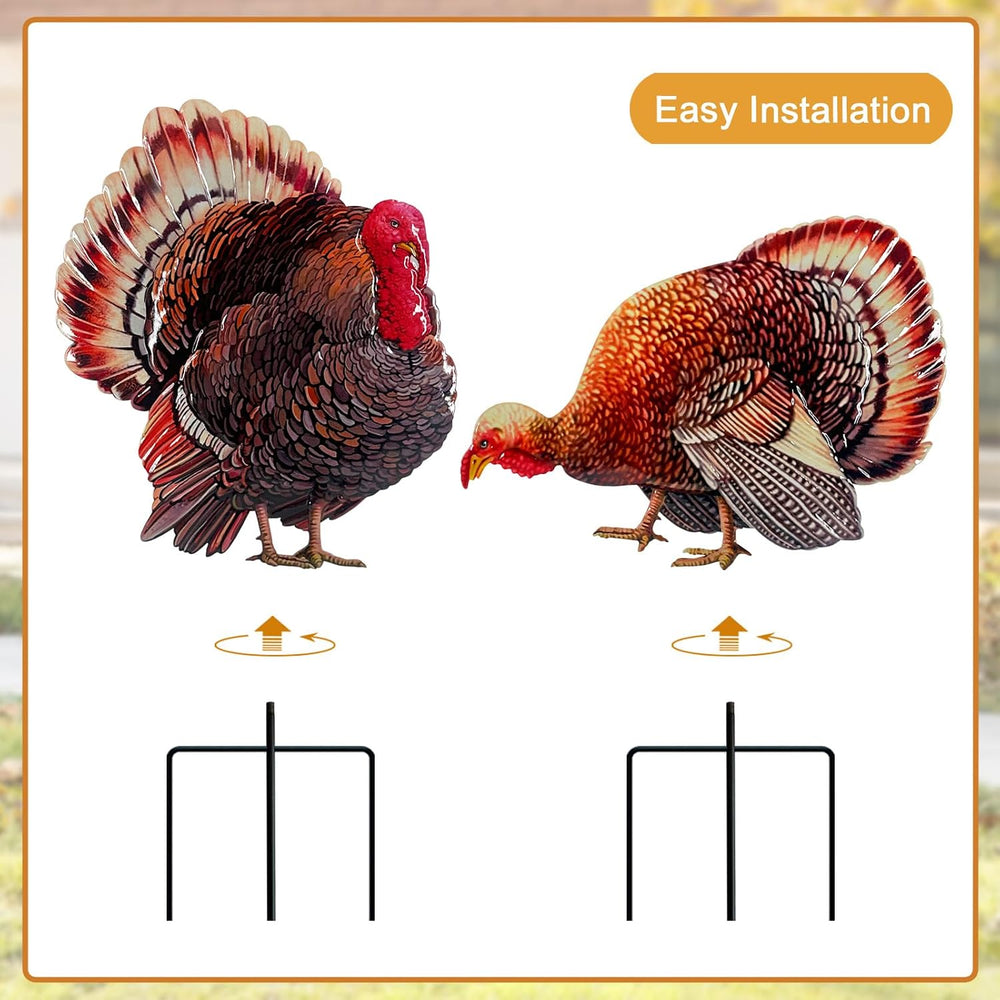 2Pack Metal Turkey Yard Decor,Thanksgiving Outdoor Decorations Garden Stake
