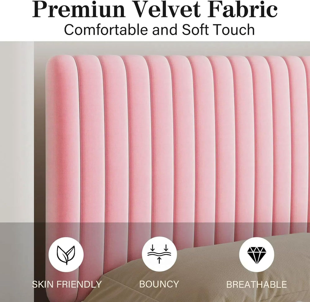 BarnFurin King Upholstered Bed Frame, Adjustable Headboard, Pink