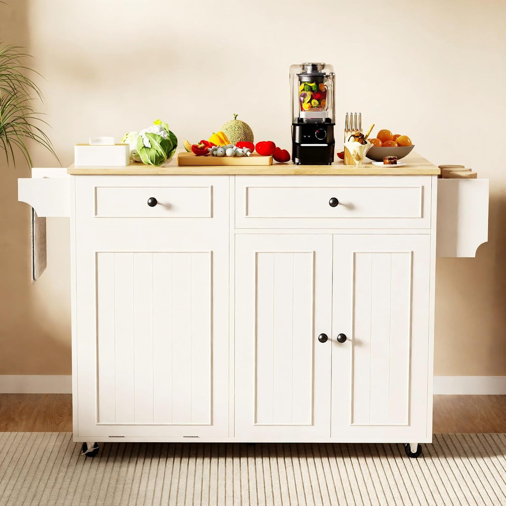 Modern Kitchen Island Cart with Power Outlet & Drop Leaf, Rolling Storage...