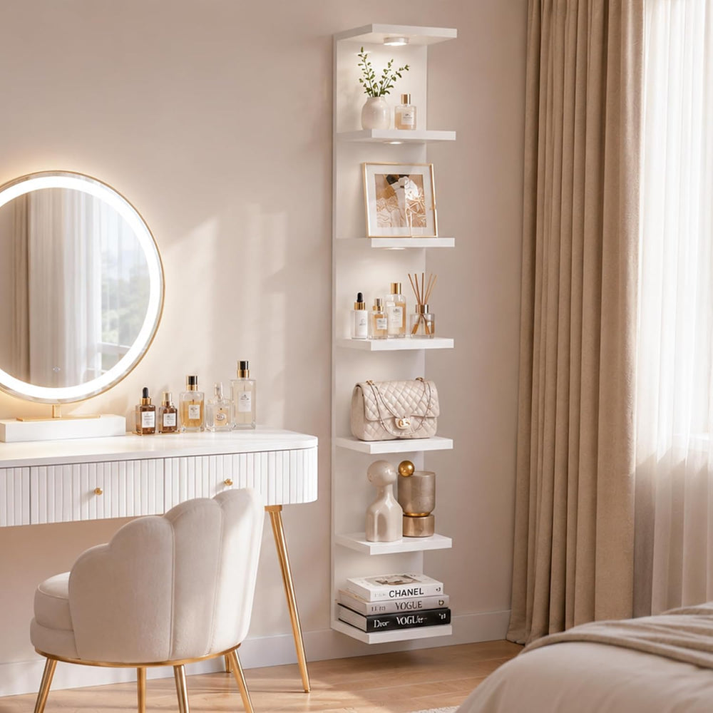 7 Tier Wall Shelf Unit White Floating Shlef with Led Light for Display