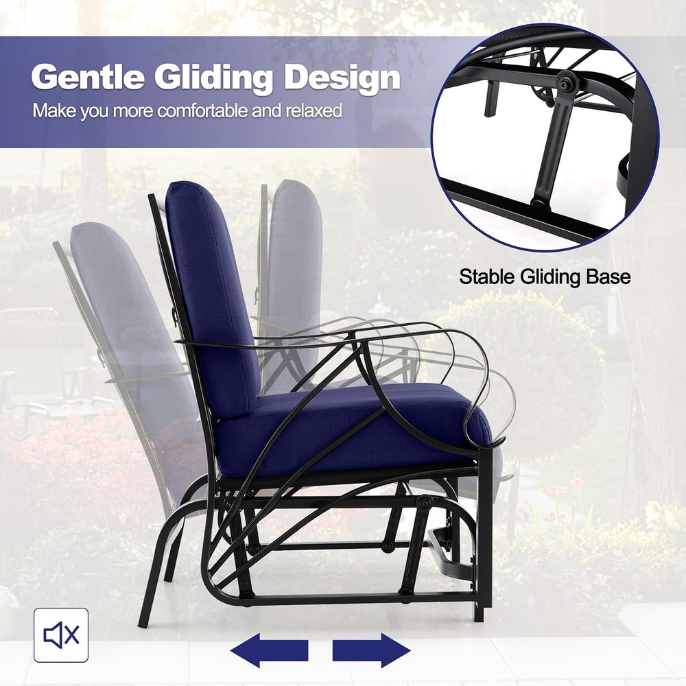 Tangkula Outdoor Patio Glider, Metal Framed Gliding Chair with Cushion, Ergon...
