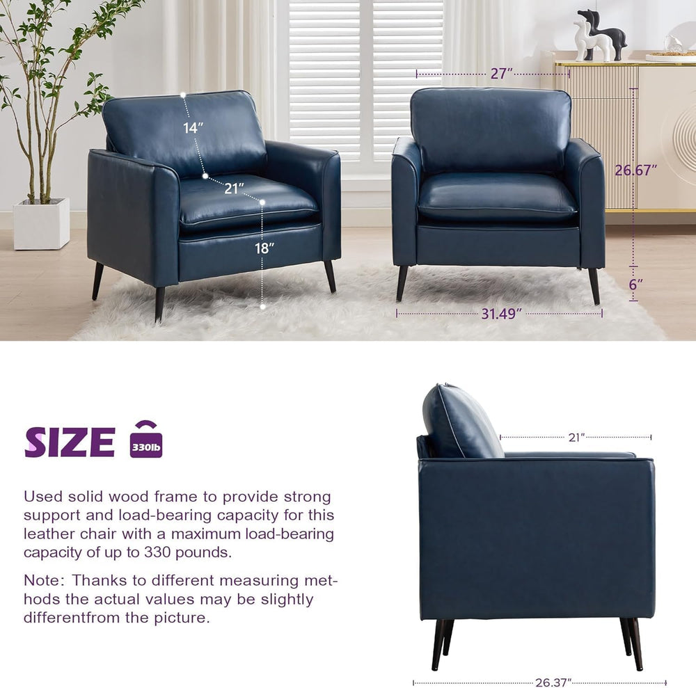 TYBOATLE Accent Chairs Set of 2, Faux Leather Arm Chairs (Blue, 2)