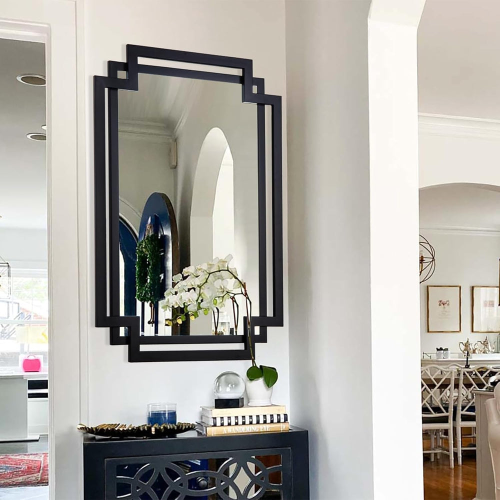 Large Black Mirror for Wall Decor with Metal Pipe Frame, 24" x 36"