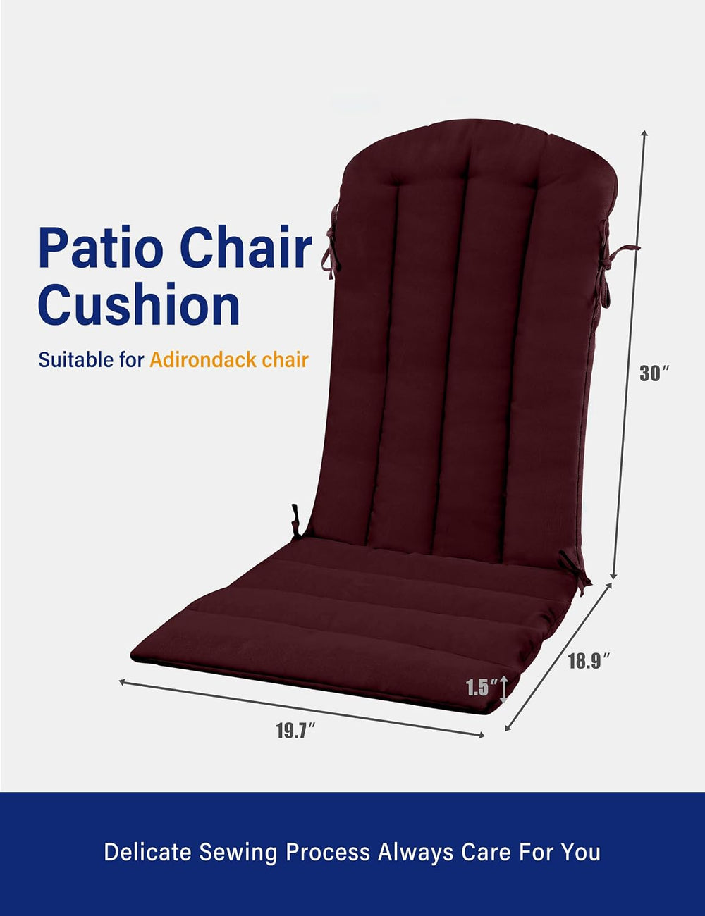 YEFU Adirondack Chair Cushion, 19.7x18.9x1.5'' Cushions Set of 2, Bur...