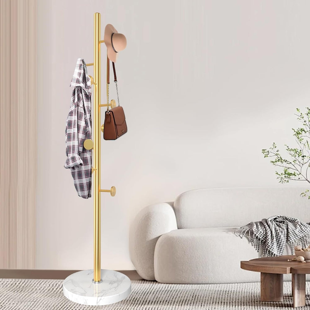 Coat Rack Stand,Golden Metal Coat Rack Freestanding with 8 Hooks