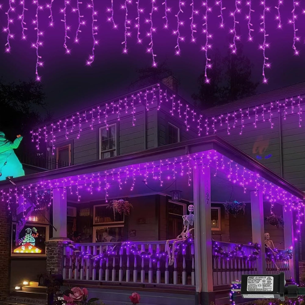 QITONG Purple Halloween Lights, 33ft 400 LED Icicle Lights for Outside Plug i...