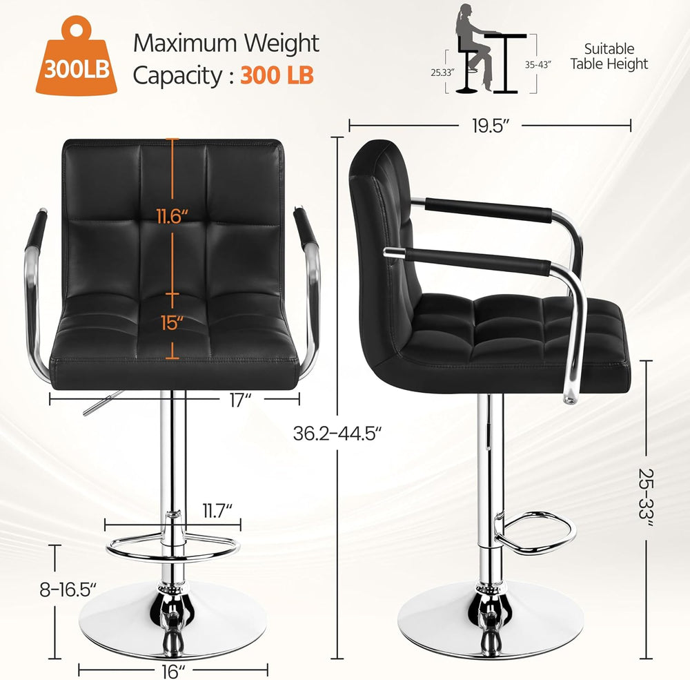 Yaheetech Bar Stools Set of 3, Swivel with Backs, Adjustable Height, Black