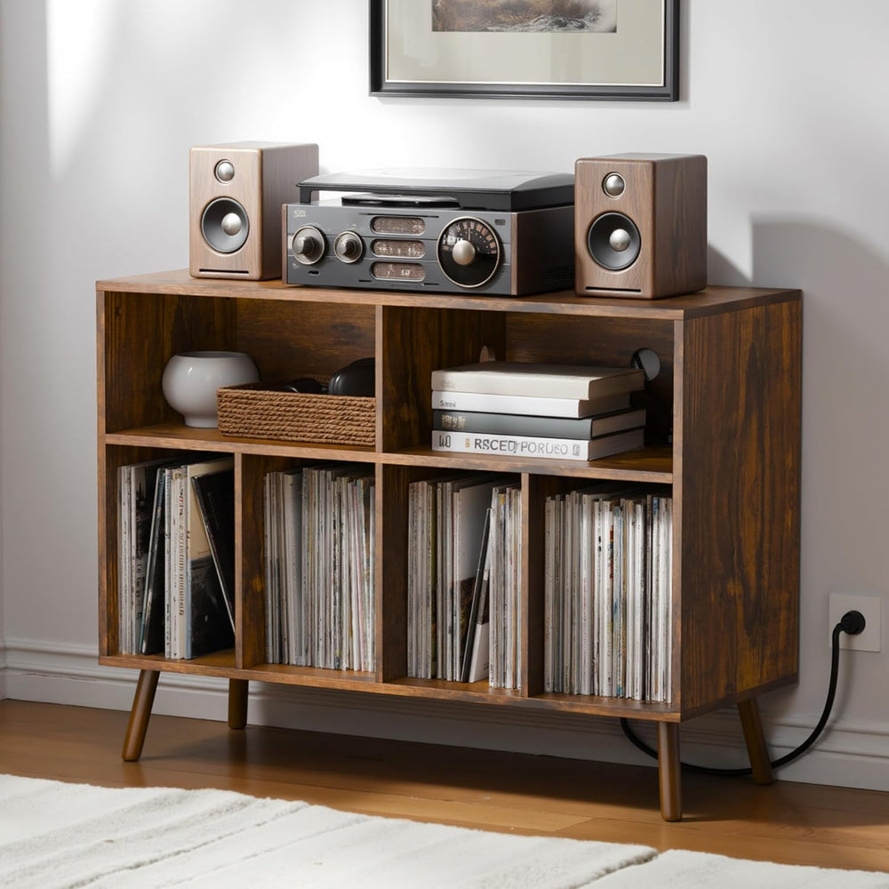 Cozy Castle Record Player Stand with Vinyl Storage Cabinet, Wood Turntable Ta...