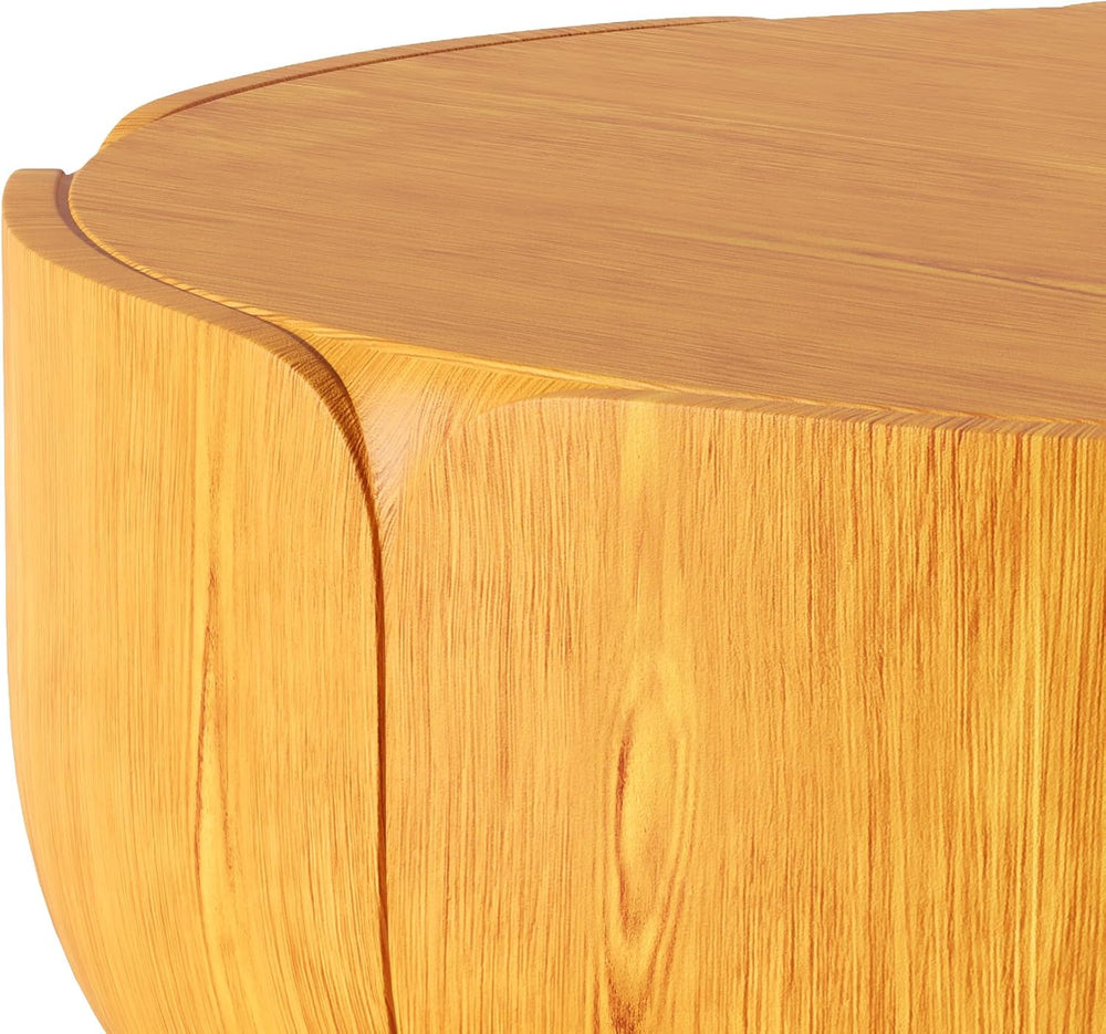 35.63" Round Outdoor Indoor Coffee Table - Modern Wood Grain Drum Center...