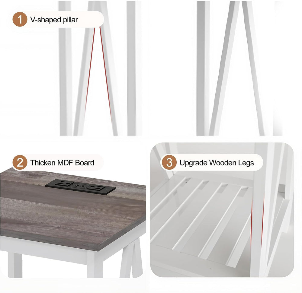 End Table, Farmhouse Square Side Table with 2 USB Ports & 2 Power Outlets