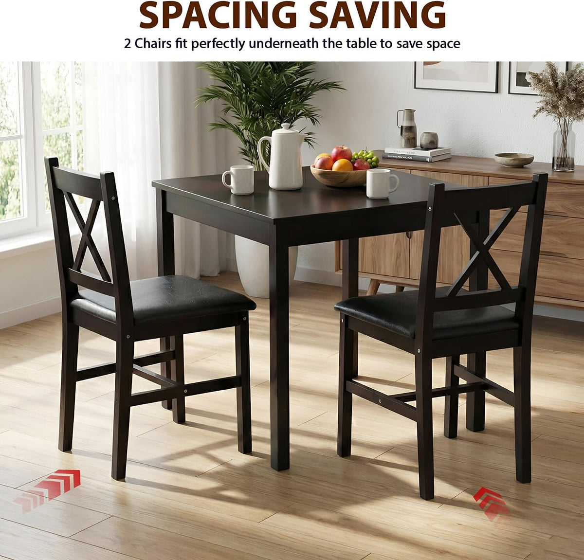 fdw | 3-piece solid wood dining table set showing dimensions