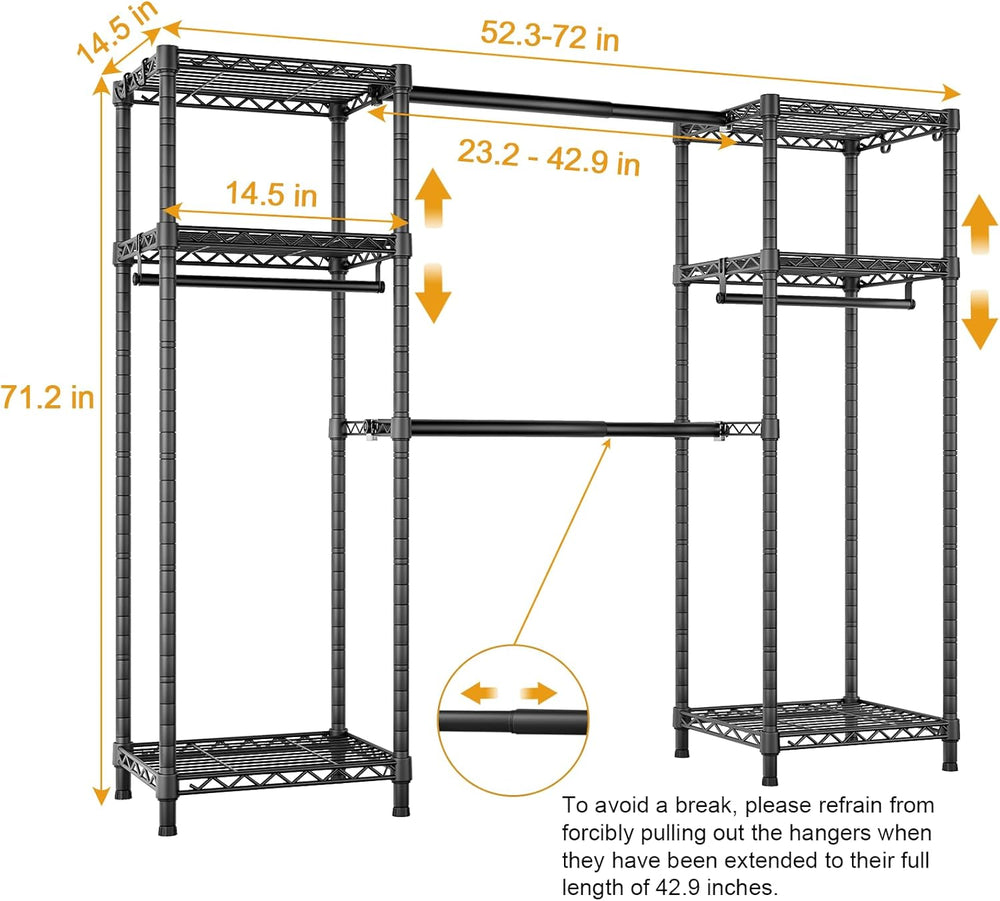 Ulif E7 Garment Rack, Heavy Duty Clothes Storage System with Extendable Rod