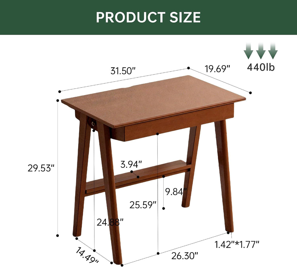 100% Solid Rubber Wood Desk Home Office Desk Mid Century Modern Writing Compu...