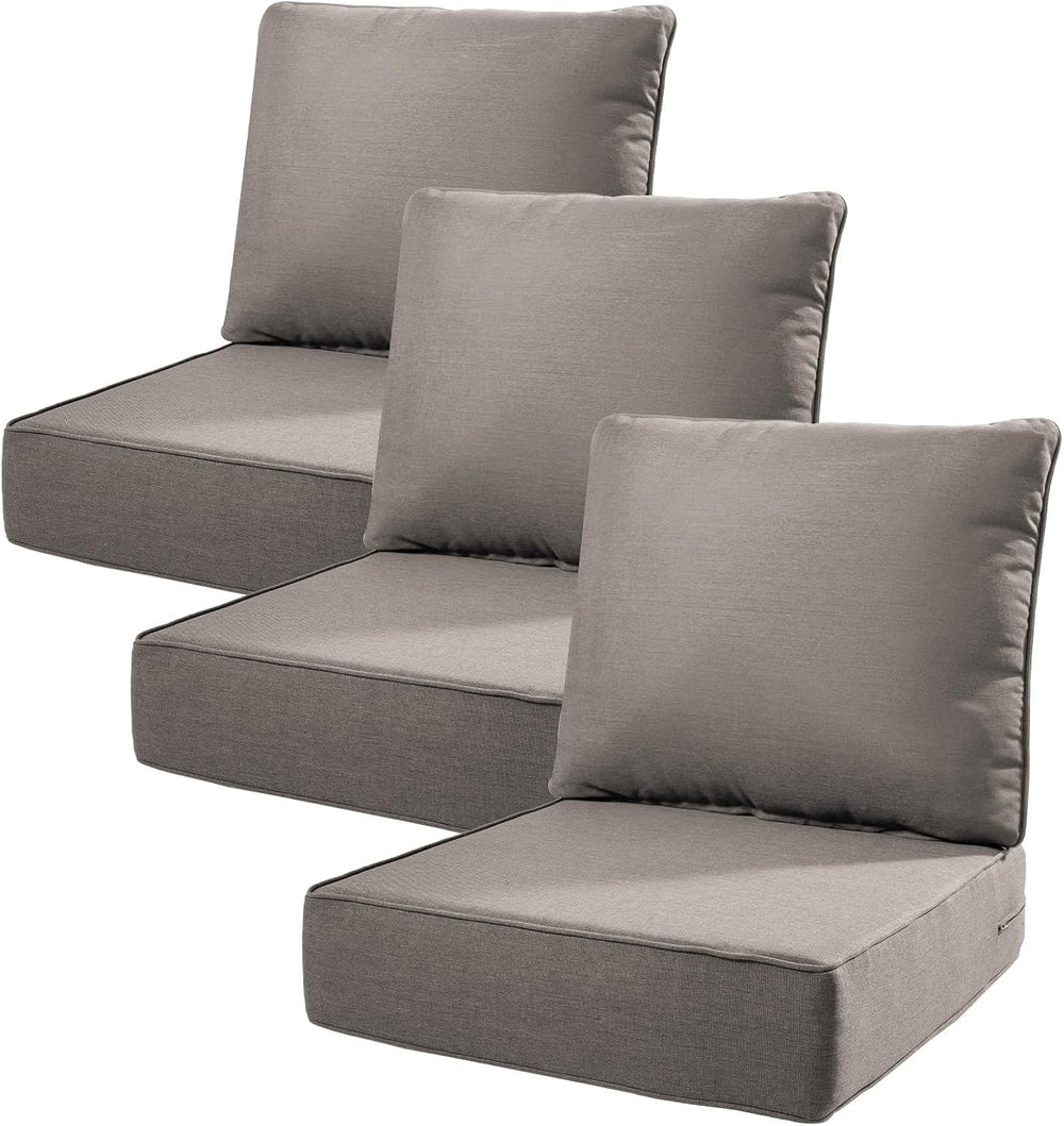6" Thick Outdoor Cushions 22x24x6, 3-Set Deep Seat Patio Cushions with R...