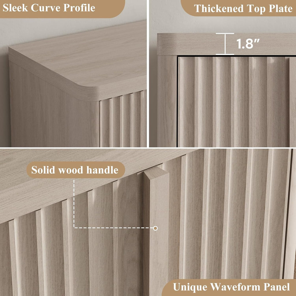 yansnwo 60" fluted buffet cabinet with solid wood on a desk or shelf