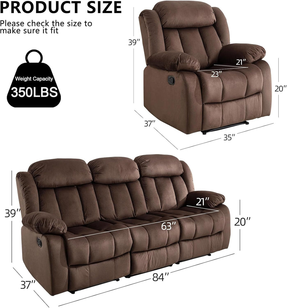 EBELLO Manual Reclining Sofa Set, Classic Recliner Sofa with Overstuffed Arms...