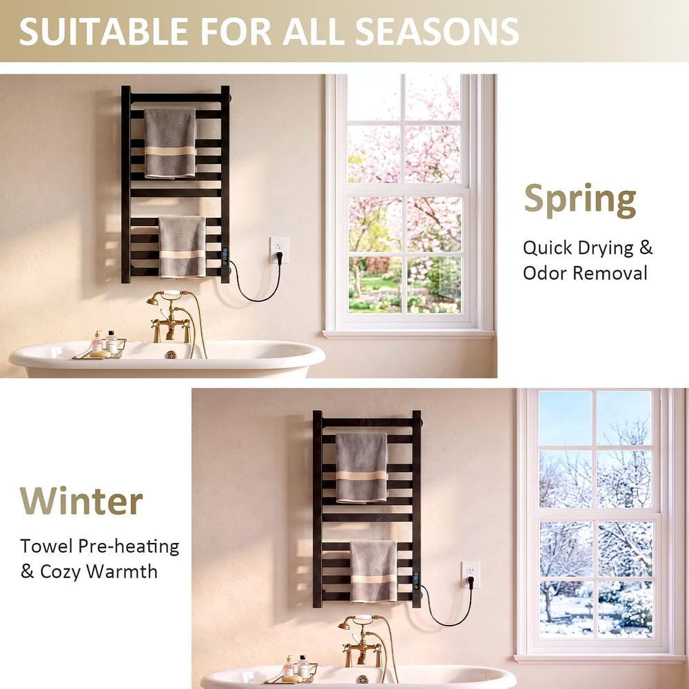 Heated Towel Rack Timer & Multi-Level Temp Adjustment Black