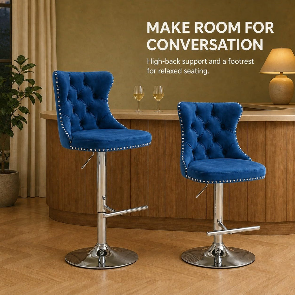 Swivel Counter Height Bar Stools Set of 4, Navy Kitchen Island Barstools, Vel...