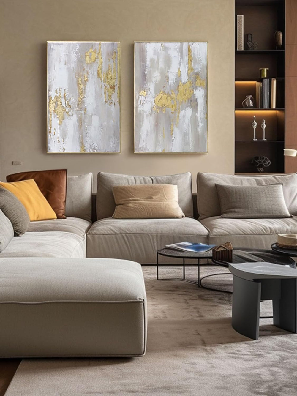 Zessonic Modern Gold and Neutral Abstract Textured Large Wall Art,24"x36...