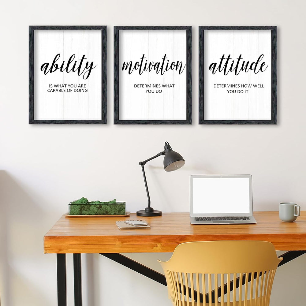 AuraPeak 3 Piece Inspirational Quotes Office Wall Art Black 14"×11"