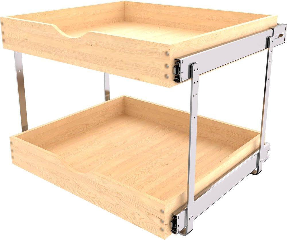 JOWBOOW 2 Tier Pull Out Cabinet Organizer 20"W x 22"D, Solid Wood