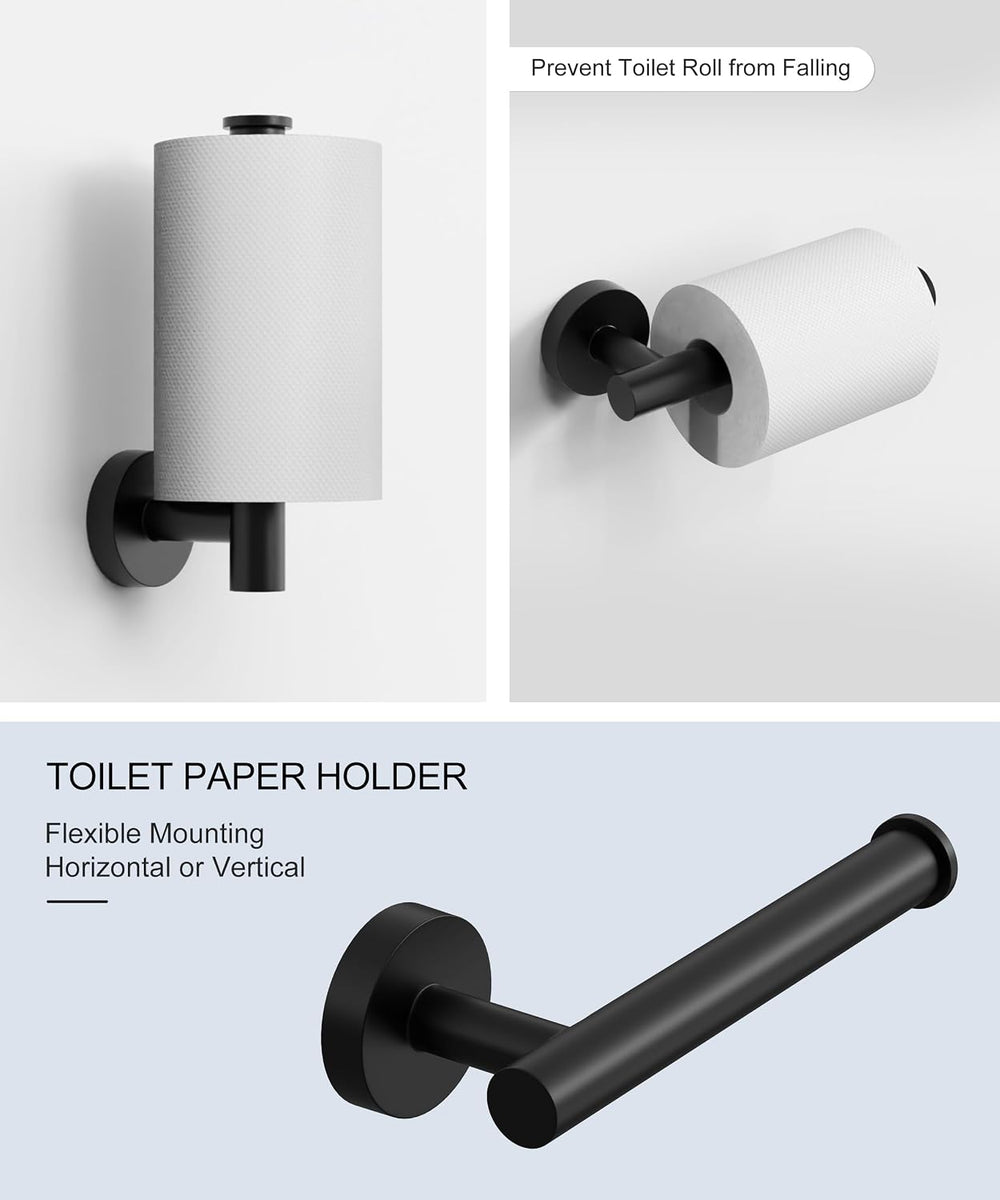 Matte Black Bathroom Hardware Accessories Set 5 Pcs SUS304 Stainless Steel
