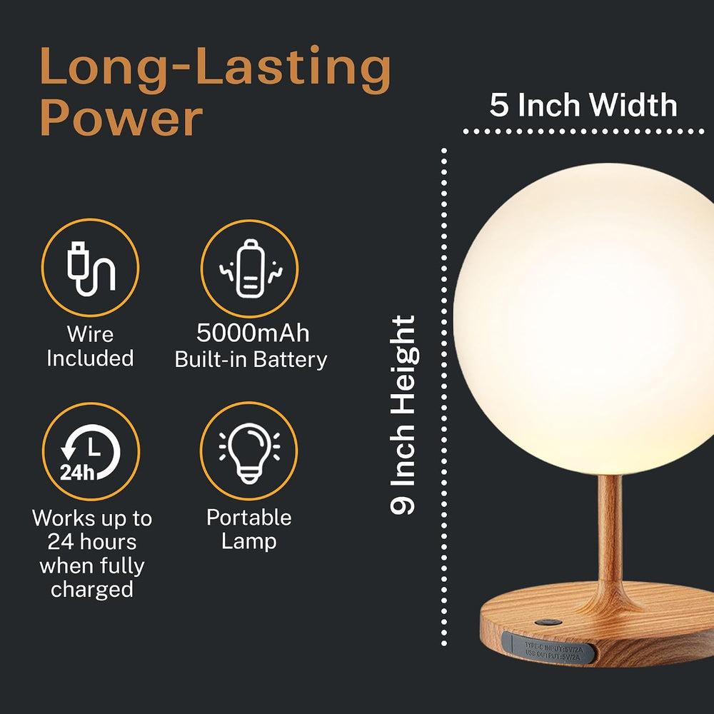 Glendora Cordless Table Lamp, 5000mAh Rechargeable Waterproof Desk Light