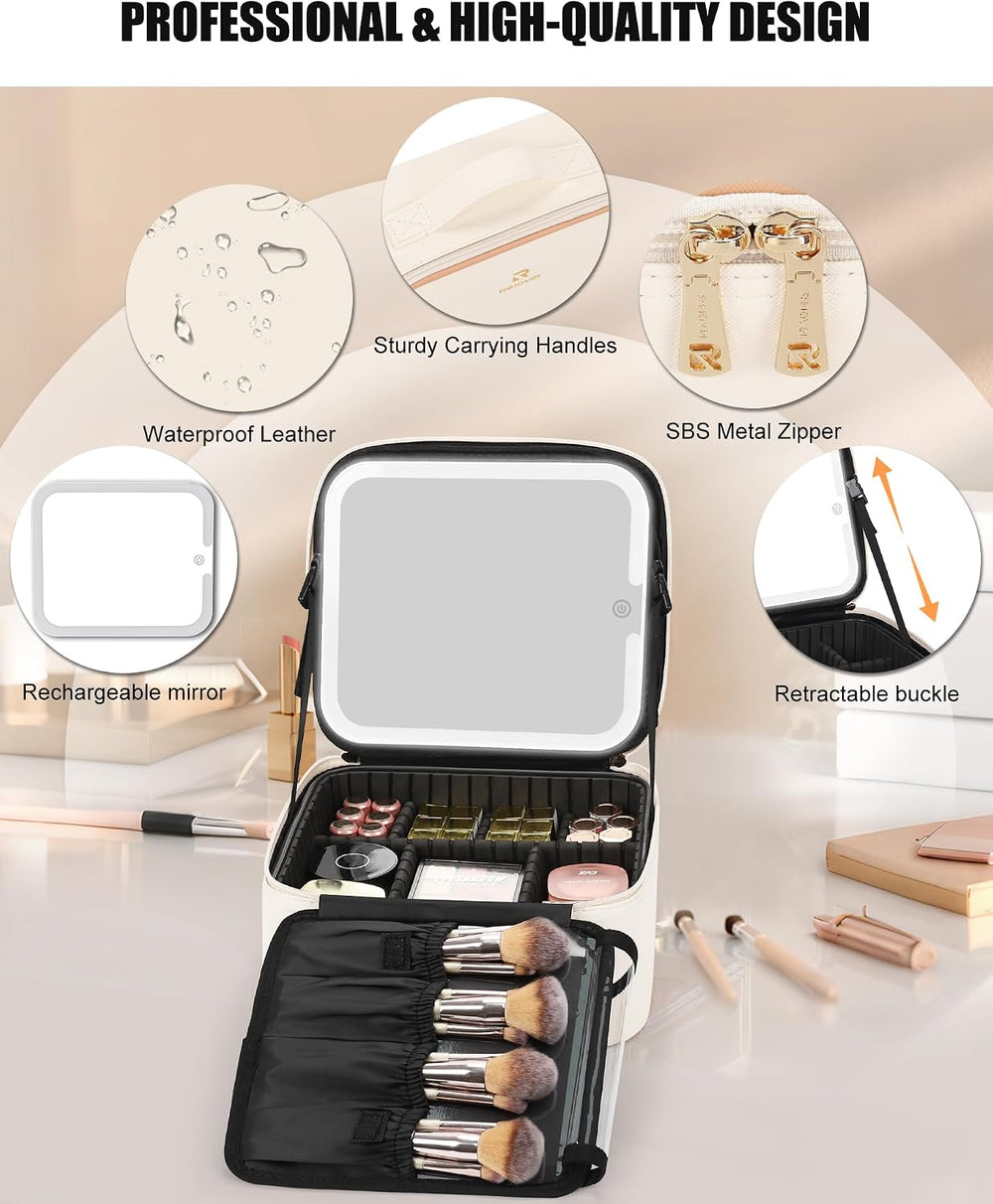 Chomeiu Portable Makeup Bag with LED Mirror, Makeup Travel Case with Handle