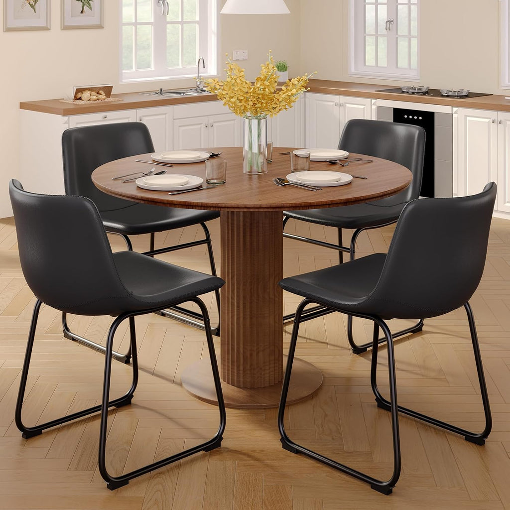 Dining Chairs Set of 2, 18in PU Leather Modern Kitchen Chairs, Black