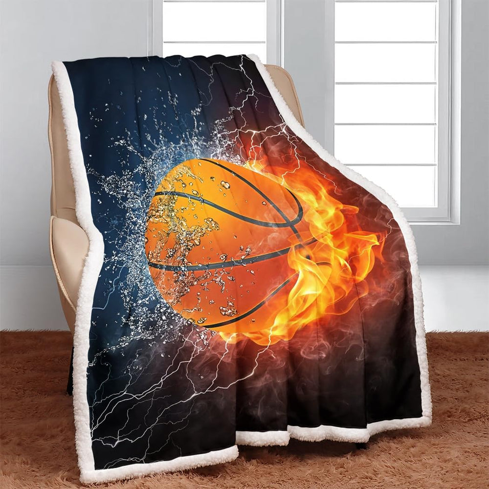 YISUEMEI Basketball Sherpa Blanket, Soft and Plush Water and Fire Collide Fle...