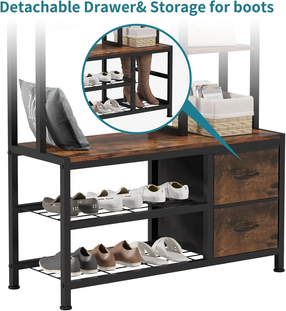 LUMTOK Hall Tree with Bench & Shoes Storage,Entryway Coat Rack with Drawers