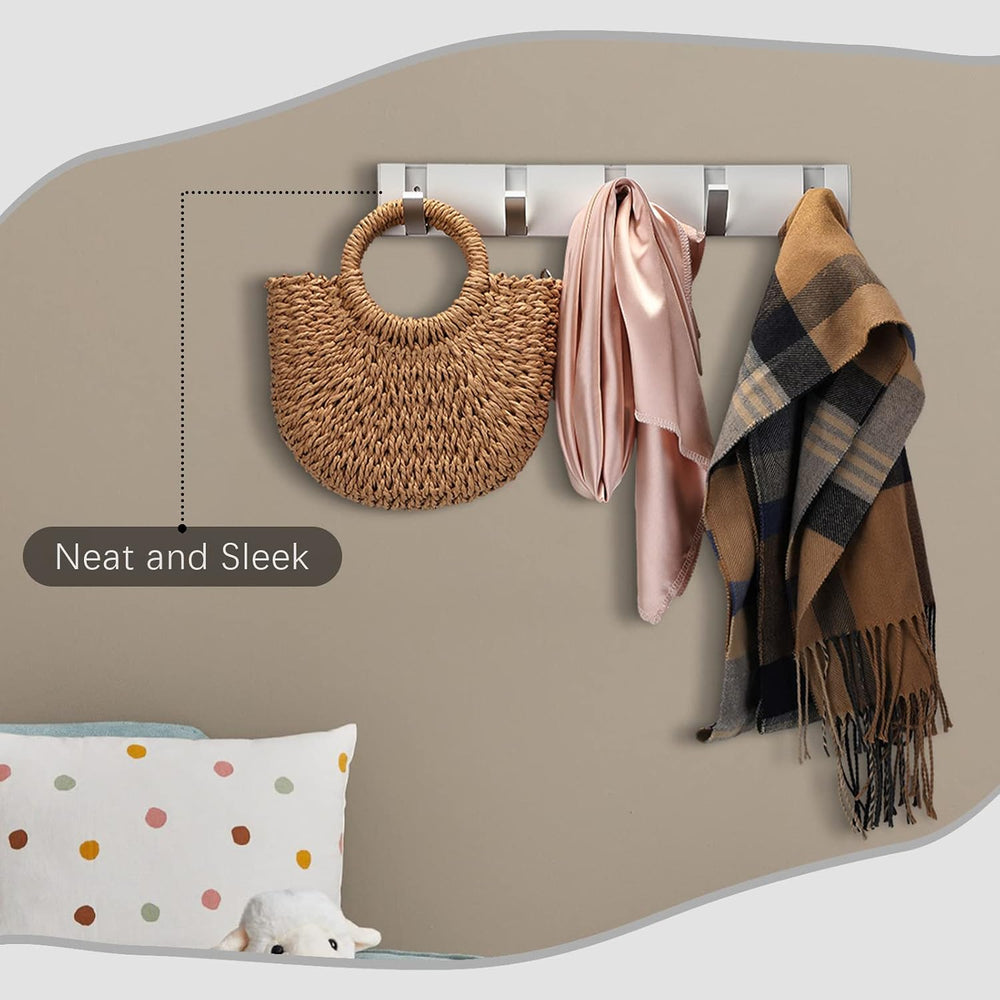 Wesiti 2 Pack Wall Mounted Coat Rack, 5 Foldable Hooks, White