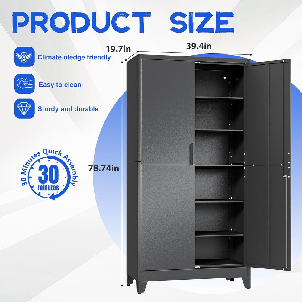 GAIOUS 79" Tall Metal Pantry Storage Cabinet with Lock, File Cabinet Black
