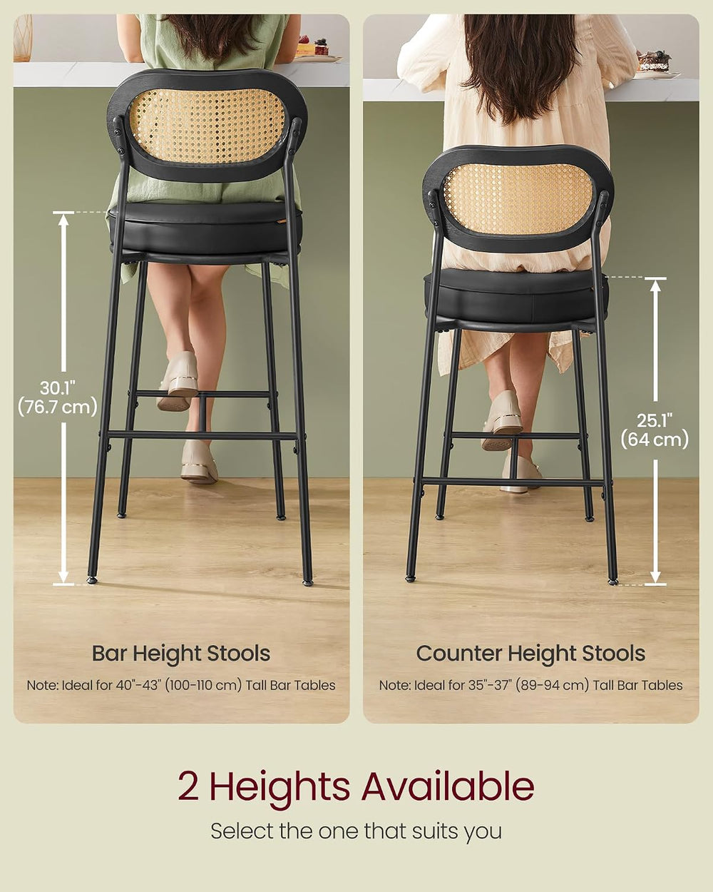 VASAGLE Counter Height Bar Stools Set of 2, PU Leather, 25.1-Inch