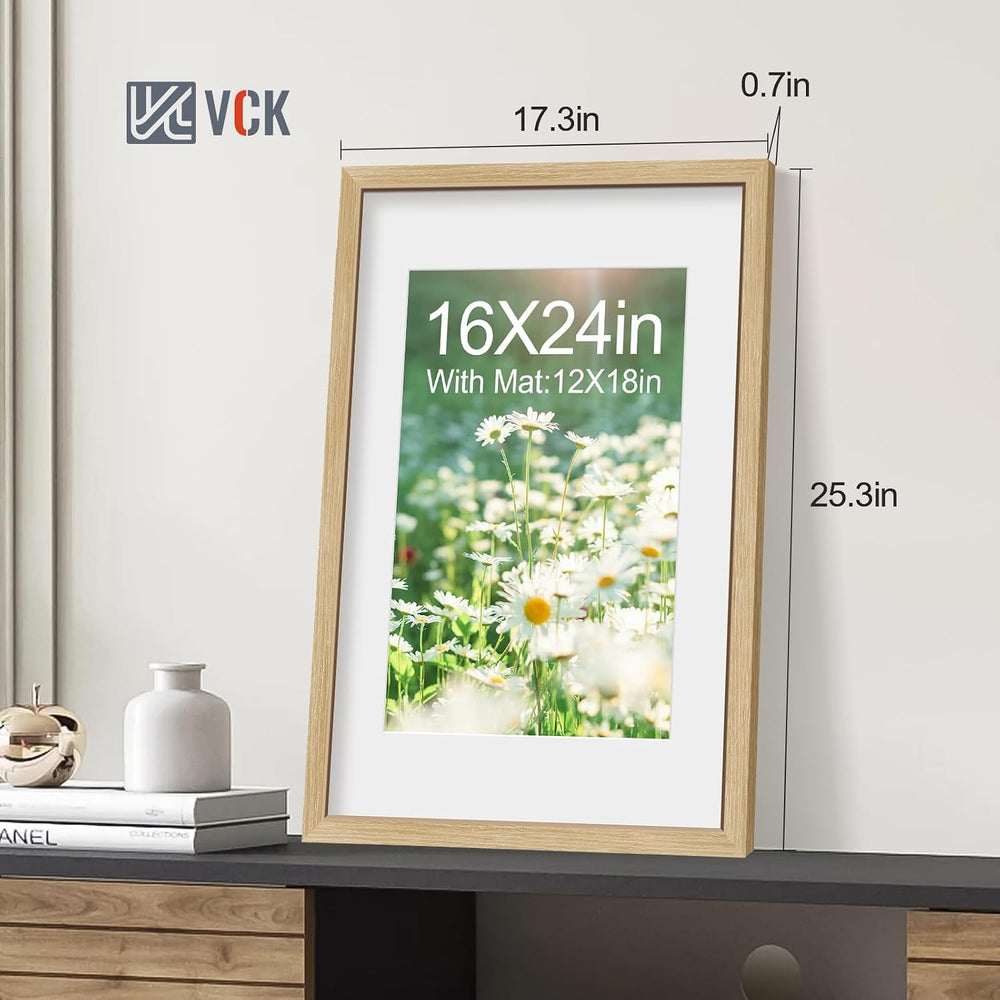 VCK 16x24 Picture Frame 5 Pack, Oak Wood, 12x18 Mat, for Wall Art