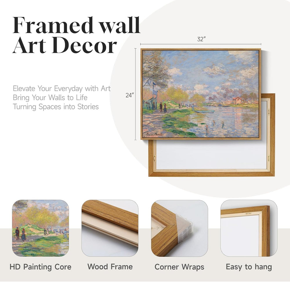 Framed Claude Monet Impressionist Landscape Canvas Wall Art, 32x24 Inch