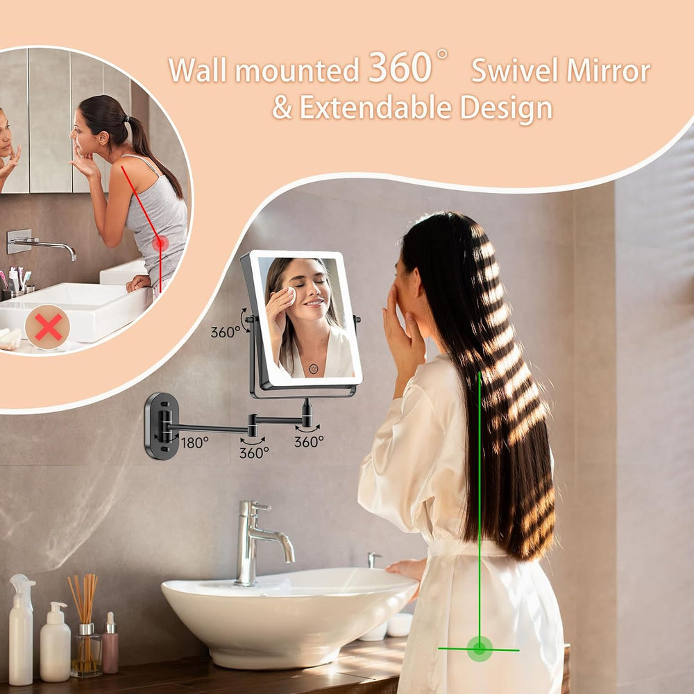 FASCINATE 8.7" 5000mAh Rechargeable Wall Mounted Makeup Mirror (Black)