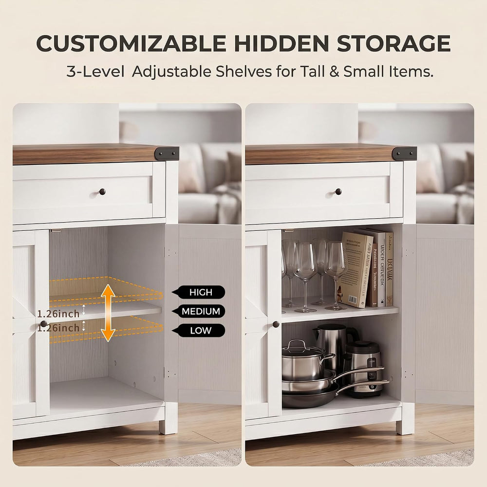 YESHOMY Farmhouse Coffee Bar Accent Cabinet Barn Doors,Rustic Brown White