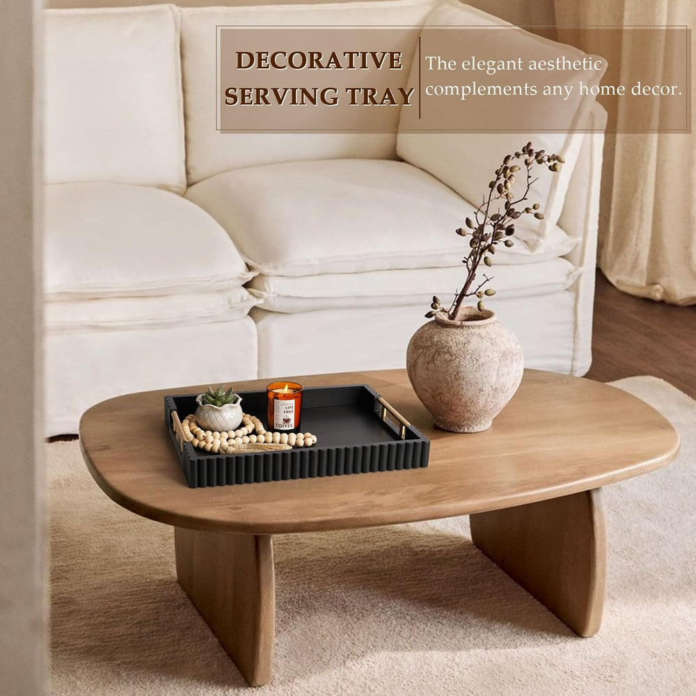 Serving Tray for Coffee Table Decor, 16.7" Decorative Ottoman Tray, Black