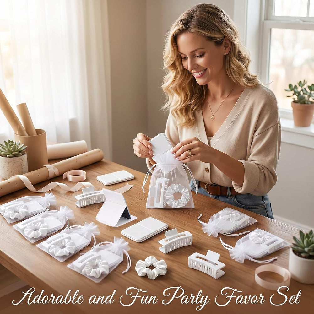 Unittype 48 Pcs Teen Girl Party Favor Set-Mirror Clip Scrunchies, White