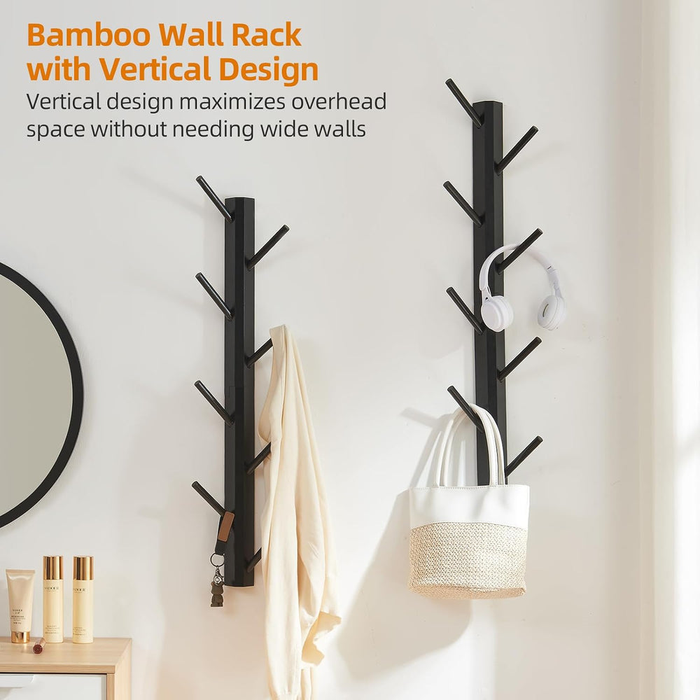 TIOPGHAD 2-Pack Vertical Wall Mount Coat Rack for Clothes and Hats, Black