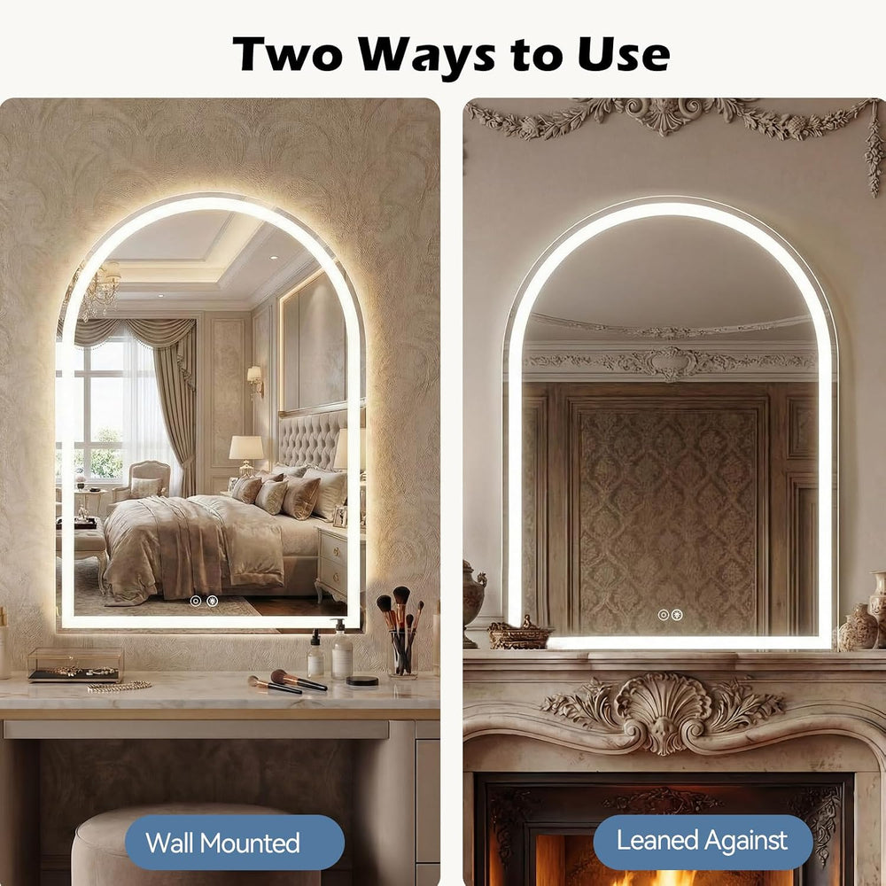 Arched LED Bathroom Mirror with Lights, 28x20 Inch Vanity Mirror