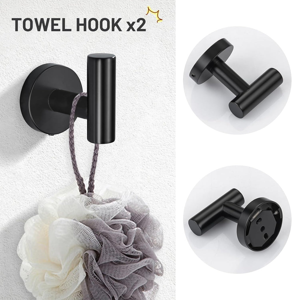 TURS Matte Black 5 Piece Bathroom Hardware Set, SUS304 Stainless Steel Bath T...