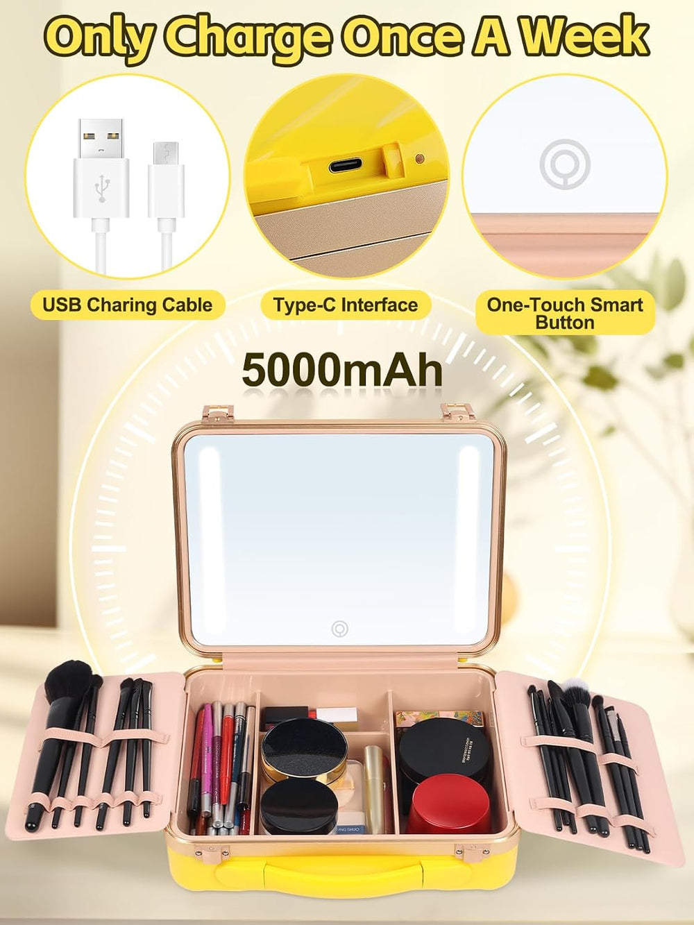Kalolary Travel Makeup Train Cases with Lighted Mirror 3 Color Setting