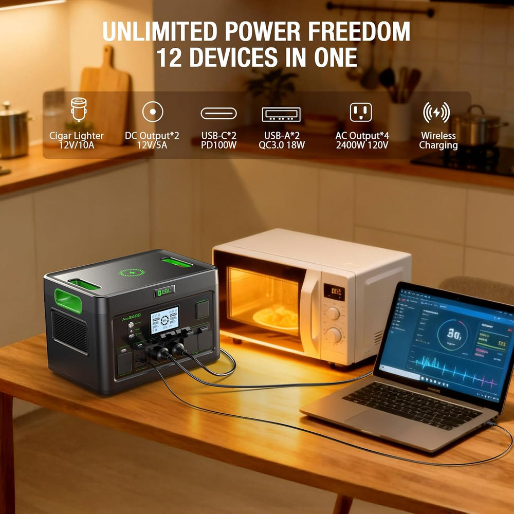 EBL 2400W Portable Power Station LiFePO4 Battery for Home Use