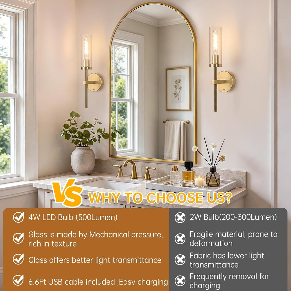 Shenmoyl Set of 2 Battery Operated Wall Sconce with 3 Color Temperatures &amp...