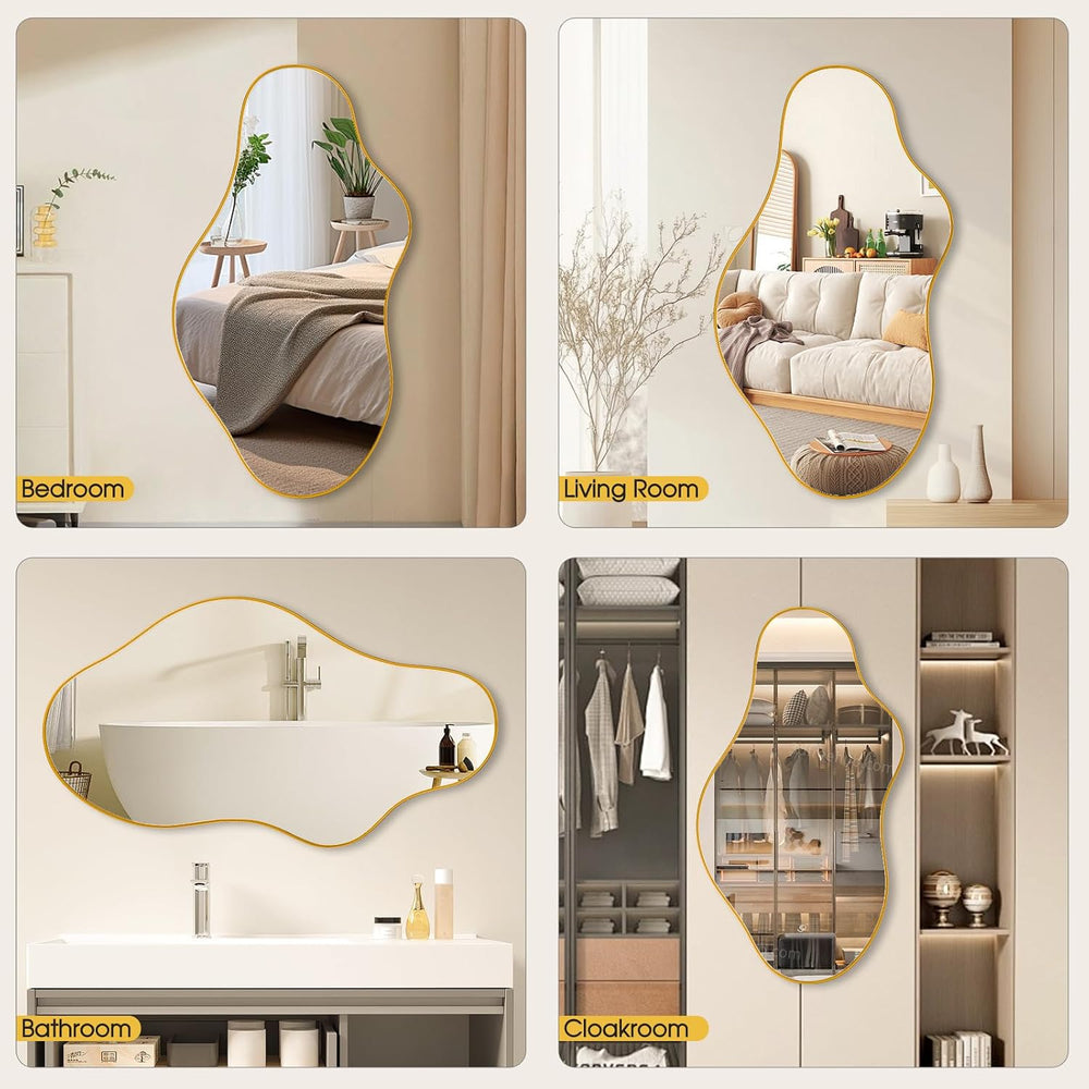 Irregular Wall Mirror 20"x36" Gold Abstract Asymmetrical