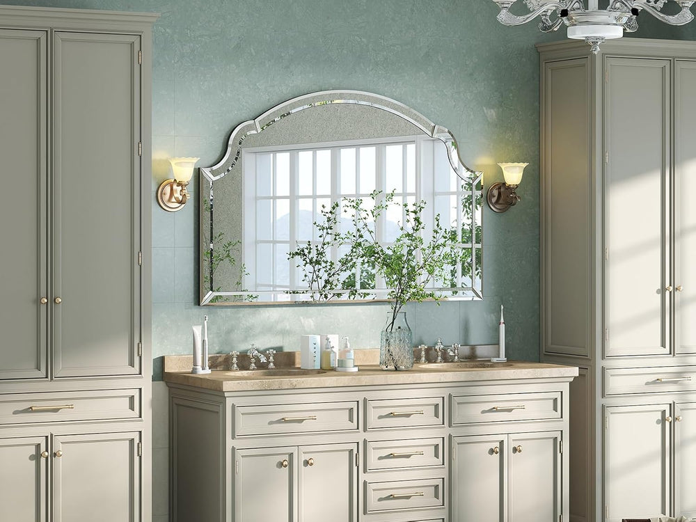 Large Arched Wall Mirrors for Living Room, 31.5"x47.2" Scalloped Ba...